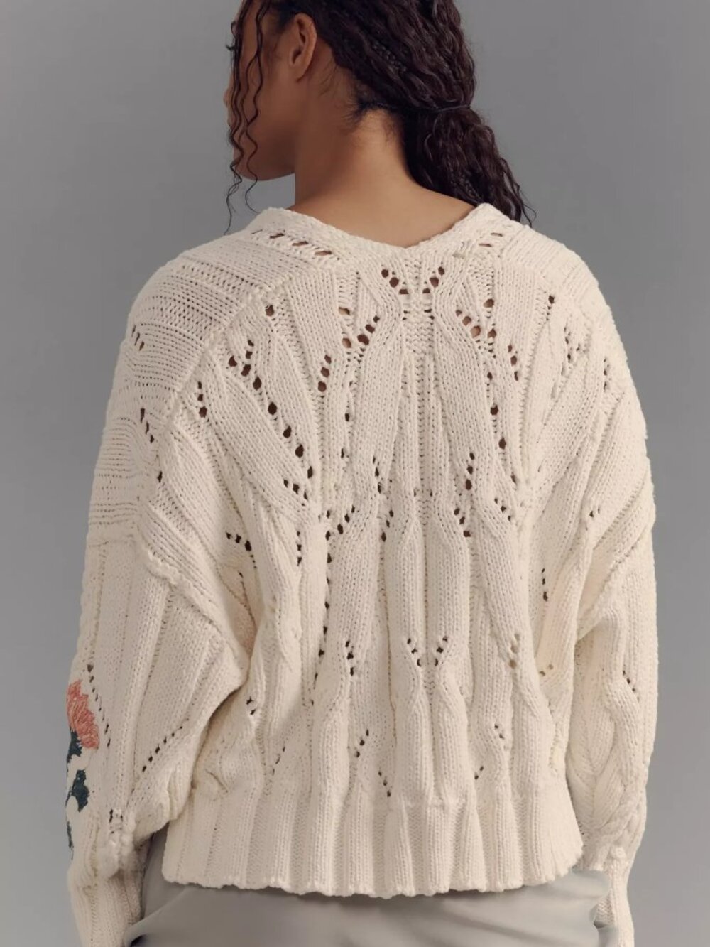Pilcro Oversized Embroidered Cable-Knit Sweater - XS. - Picture 3 of 7